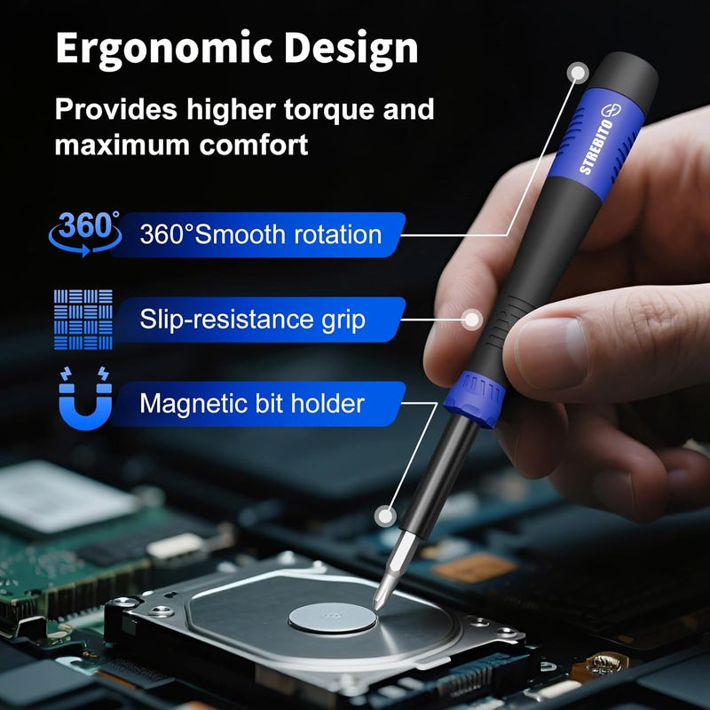 STREBITO Small Precision Screwdriver Set 64-piece with Torx, Triwing, Pentalobe, Electronics Repair Tool Kit for Computer, PC, Laptop, Macbook, Tablet, Phone, PS5, XBOX, Switch, Glass, Ring Doorbell - Image 3